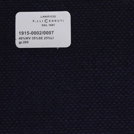 1915-0002-0007 Cerruti Lanificio - Vải Suit 100% Wool - Xanh Dương Trơn